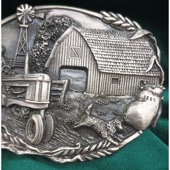 Bergamot Brass Works Belt Buckle Tractor Farm Barn Dog Windmill Wheat Seeds D-49 - Picture 3 of 9